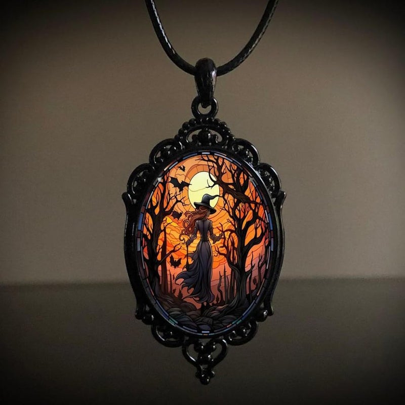 MIFYNN Gothic Bat Glass Pendant Necklace for Women Vintage Gothic Rope Chain Witch Bat Choker Dark Punk Style Necklace Victoria Emboss Necklaces Mystic Witch Jewelry Accessories - Image 4